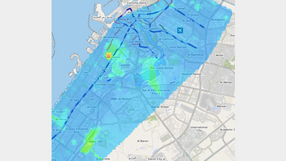 Frequency Assignment Visualization for Efficient Spectrum Management Heatmap overlay on city map showing frequency availability, representing LS telcom’s automated data analysis for accurate and efficient spectrum assignment.