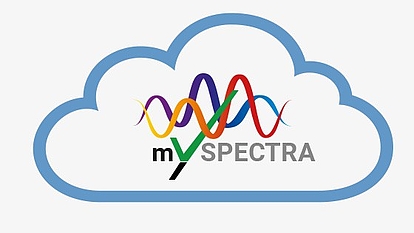 mySPECTRA Cloud Logo mySPECTRA logo displayed inside a blue cloud outline. The logo features colorful overlapping waveforms in yellow, purple, red, and blue above the text "mySPECTRA", with a green checkmark integrated into the "Y"
