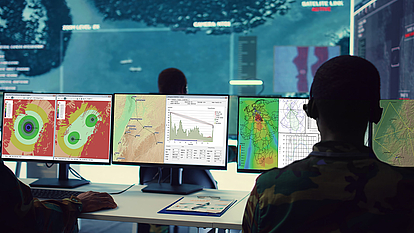 Military operators using SPECTRAemo for tactical spectrum planning and real-time mission management.