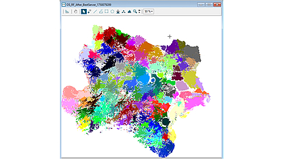 SPECTRAemo Coverage Prediction Map Coverage prediction map generated with SPECTRAemo, showing radio network service areas in multiple colors